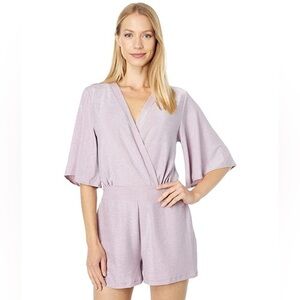 Bebe Flutter Sleeve Metallic Romper XL Purple